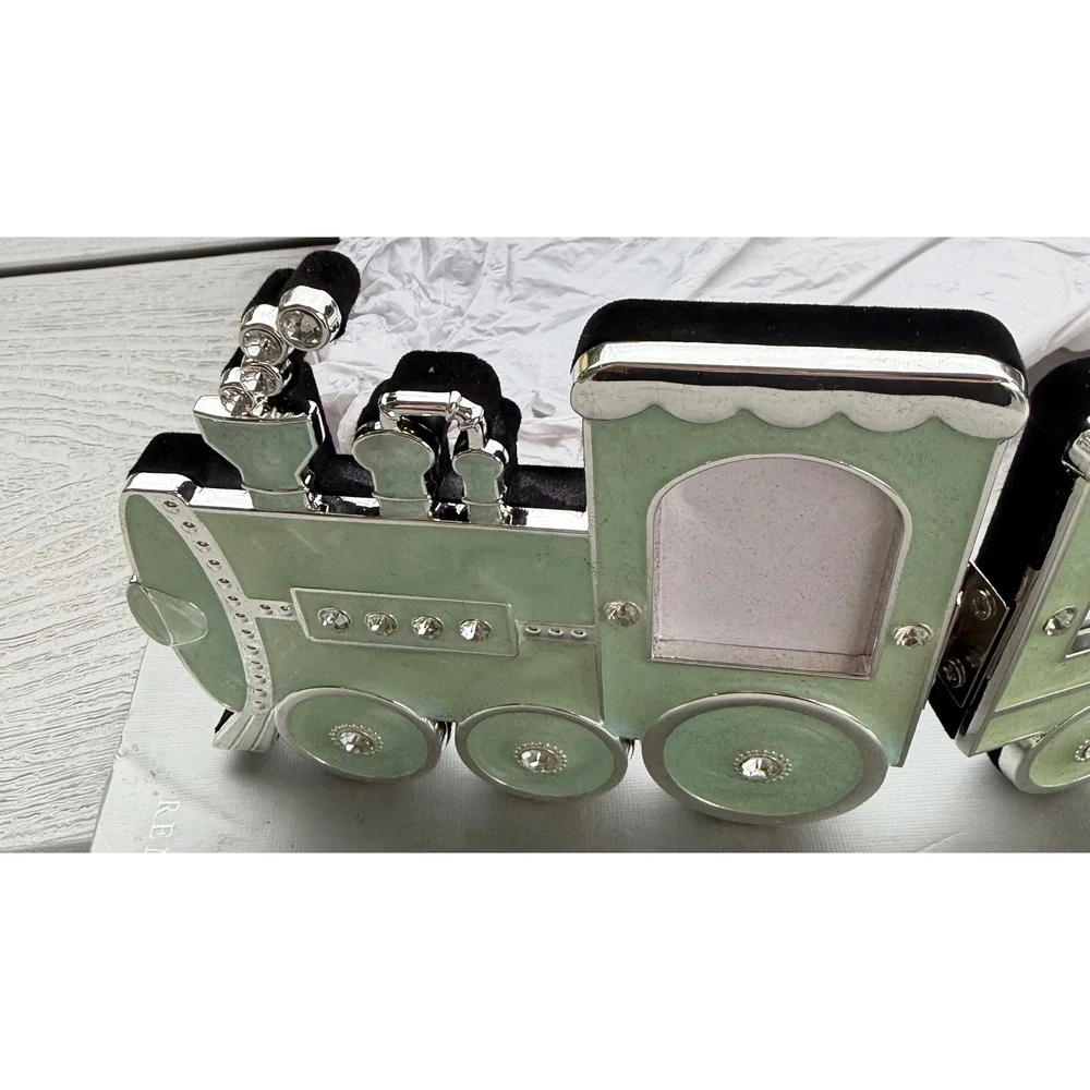Things Remembered Baby Train Picture Frame Mint Green Silver Enamel 5 Openings